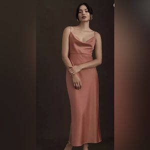 BHLDN CALI SATIN COWL-NEXK MIDI SLIP DRESS
